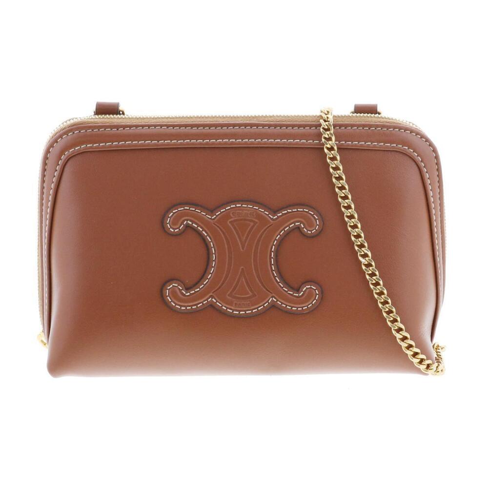CELINE Cuile Triomphe Chain Clutch Bag Shoulder Messenger Logo Brown A